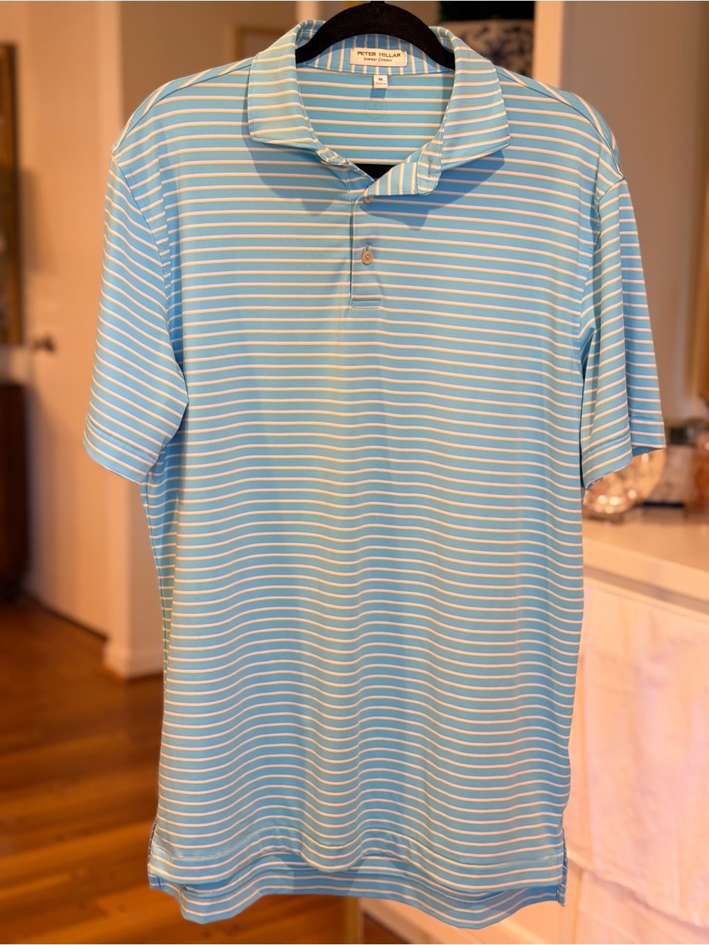 Peter Millar Summer Comfort Performance Polo Teal, Yellow & White Stripes